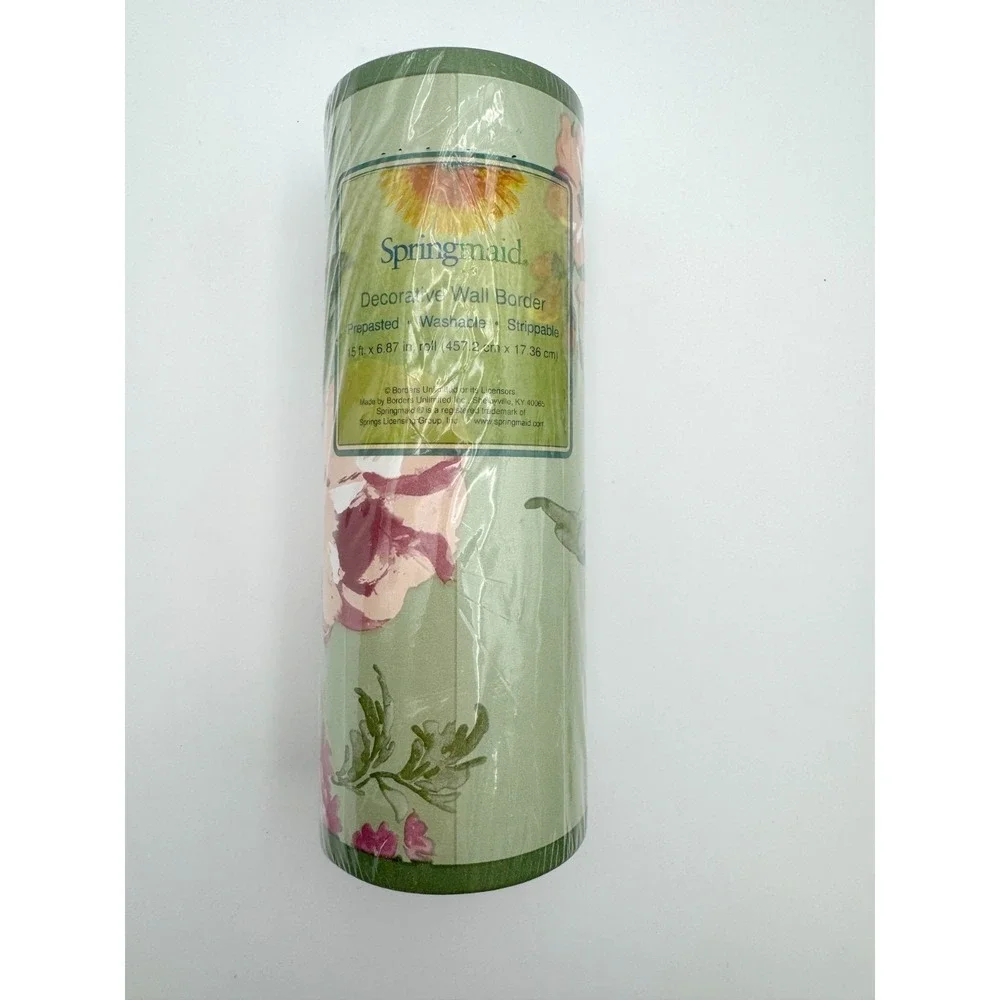 VINTAGE Springmaid Green Antique Rose Decorative‎ Wall Border 15ft Cottagecore